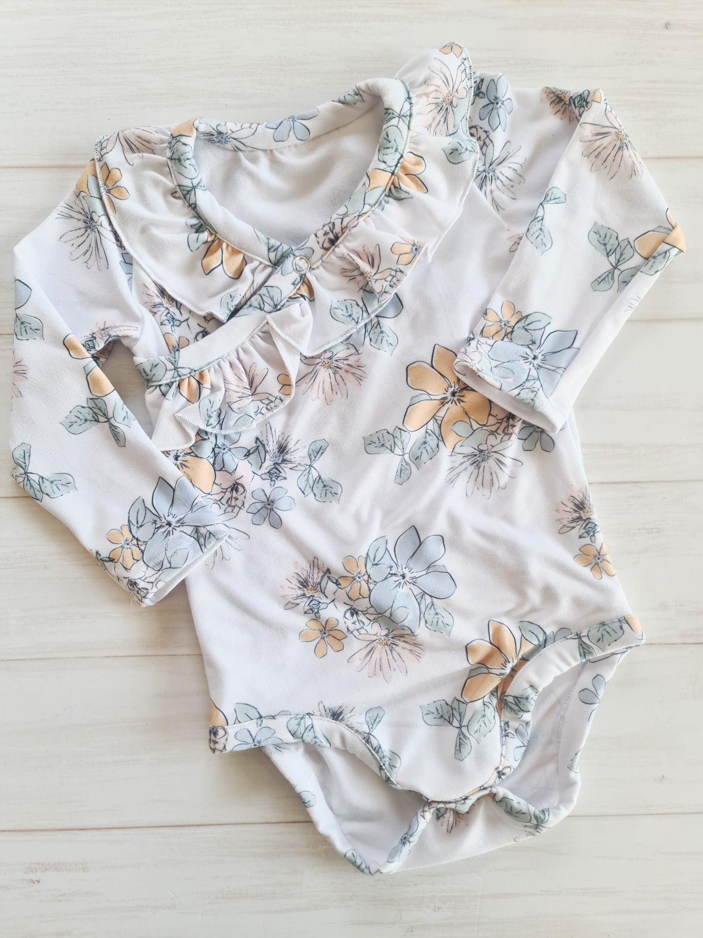 Cross Over Frilly Bodysuit-Garden Blooms