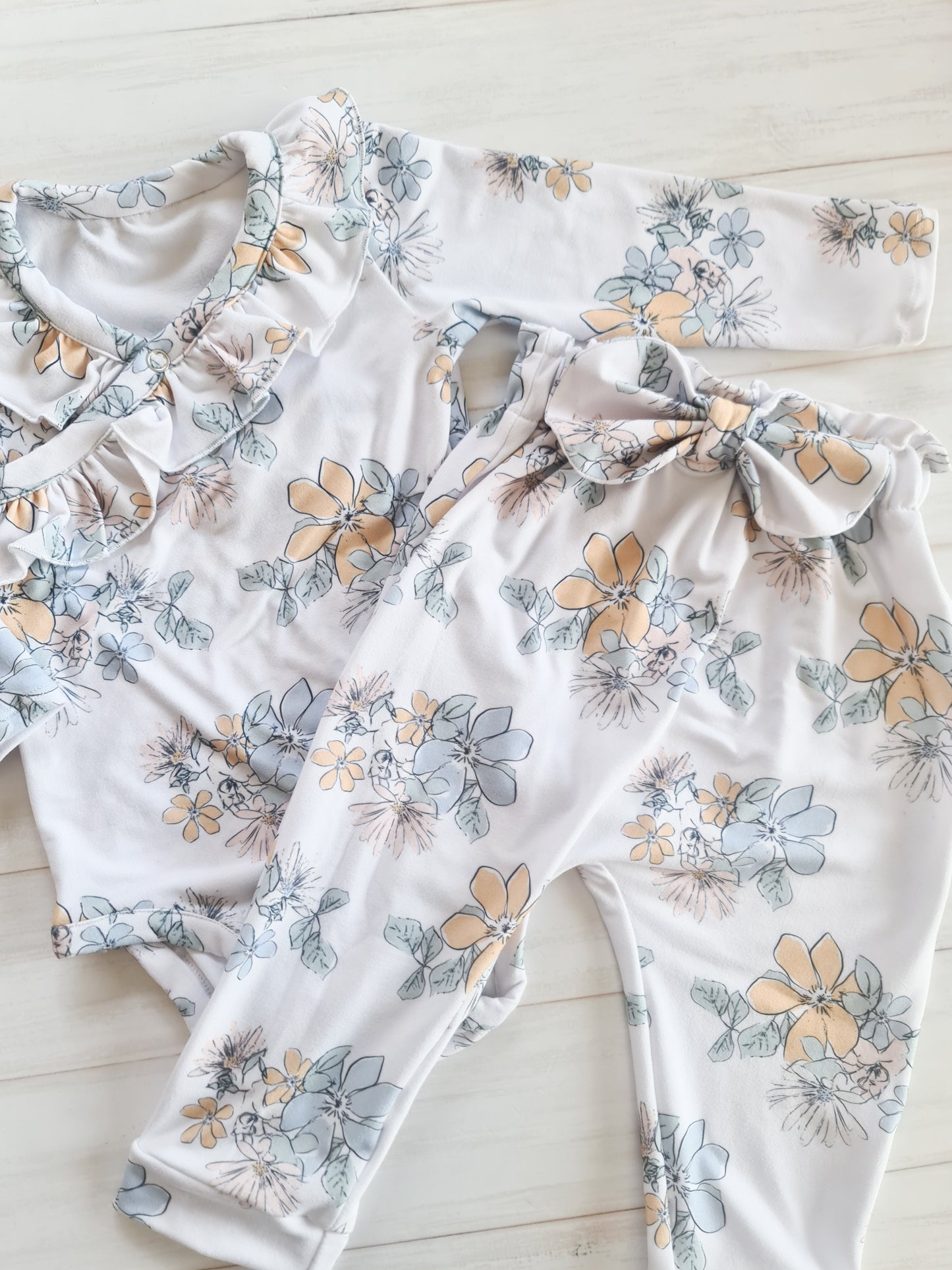 Cross Over Frilly Bodysuit-Garden Blooms