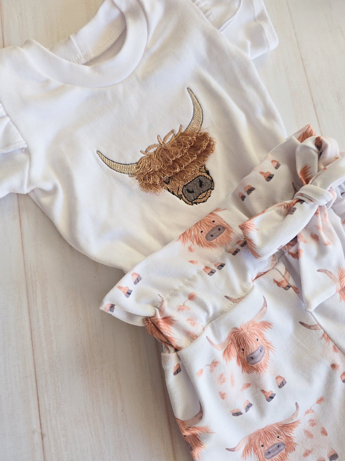 Embroidered Highland Cow Set