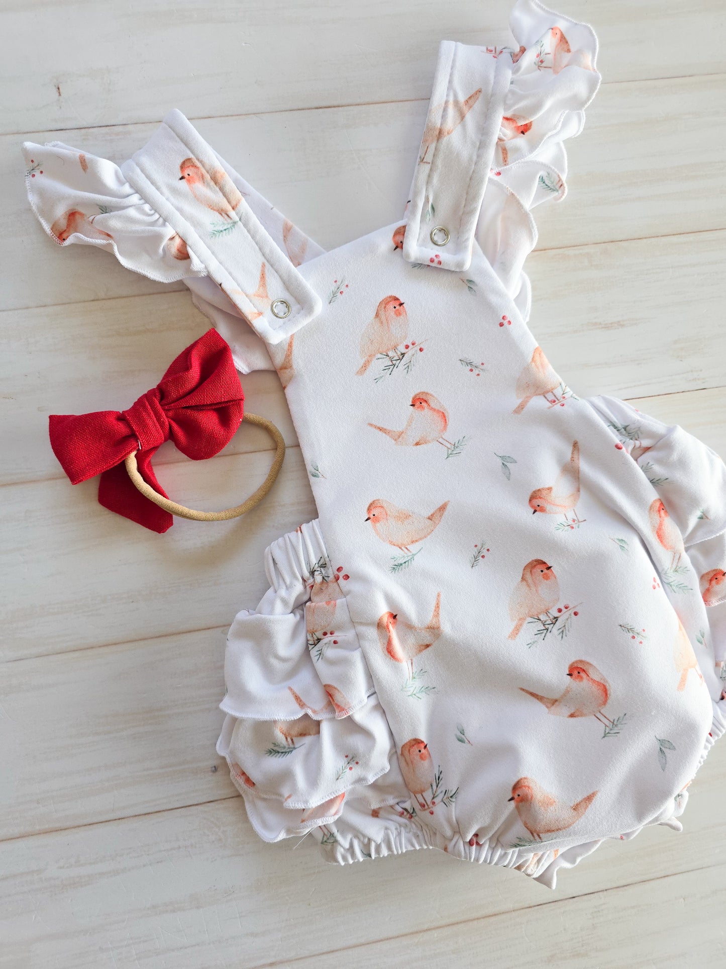 Frilly Christmas Romper-Robin