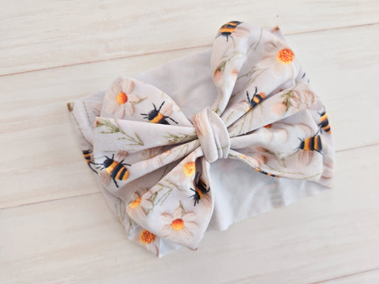 Big Bow Headband- Embroidered Bees