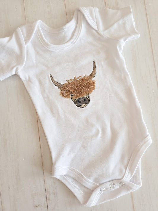 Bodysuit-Highland Cow Fringe Embroidery