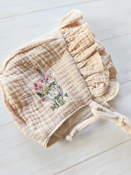 Embroidered Bonnet- Beige