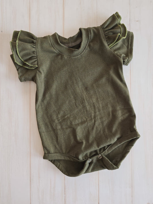 Double Frill Bodysuit/Shirt- Olive