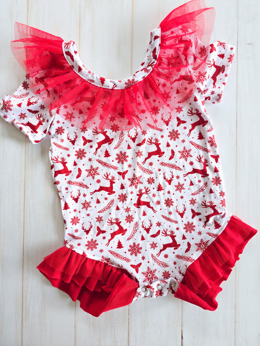 Christmas Tulle Bodysuit-  Red Christmas