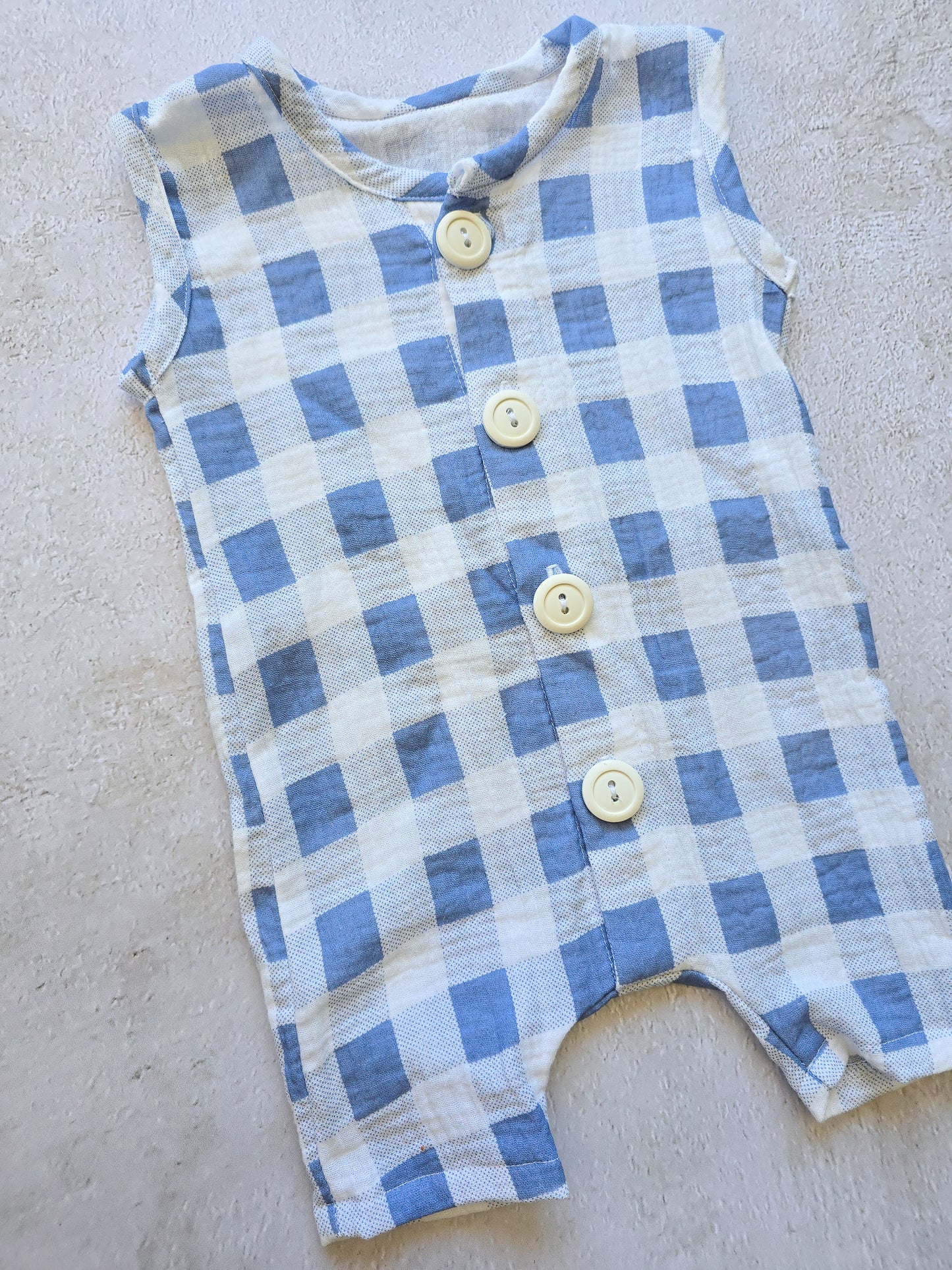 Hunter Romper- Checkered Blue