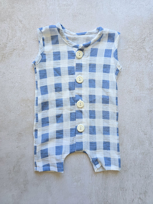 Hunter Romper- Checkered Blue