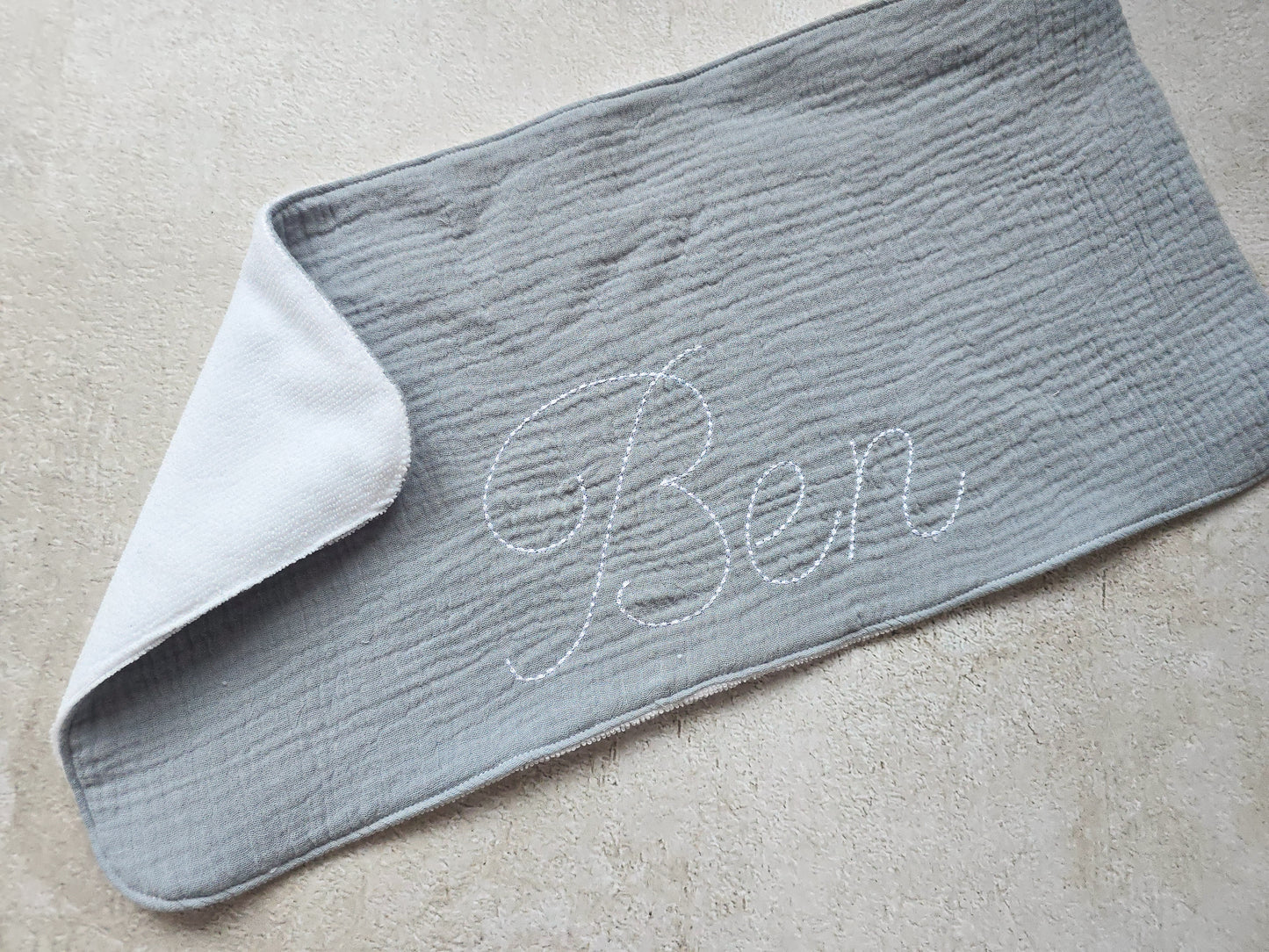 Personalised Burp Cloth- Chain stitch