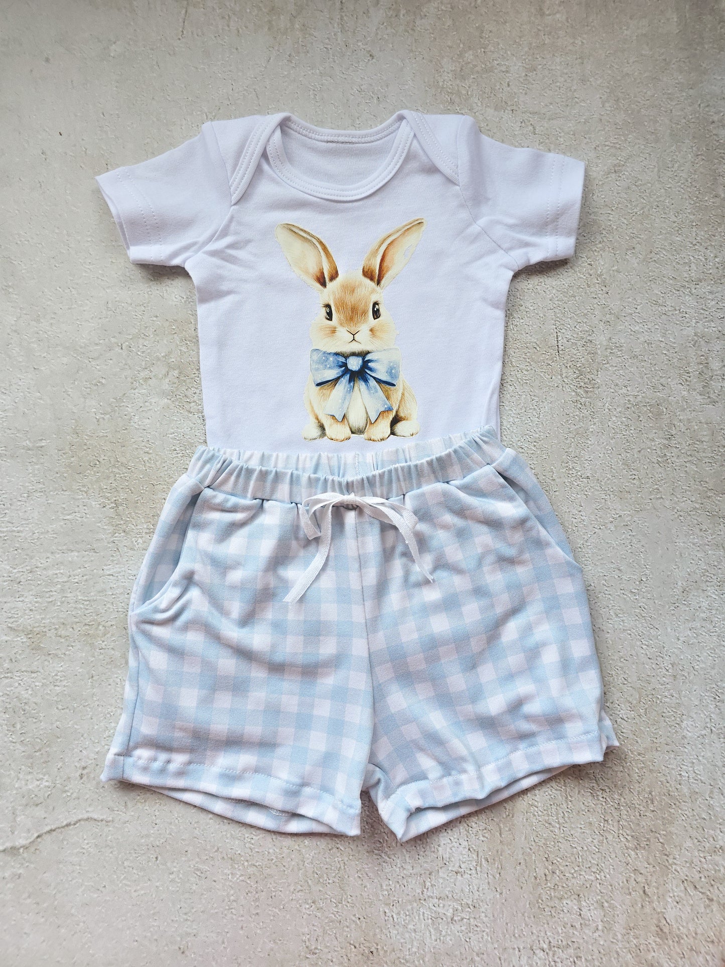 2 Piece bunny set- Blue Gingham