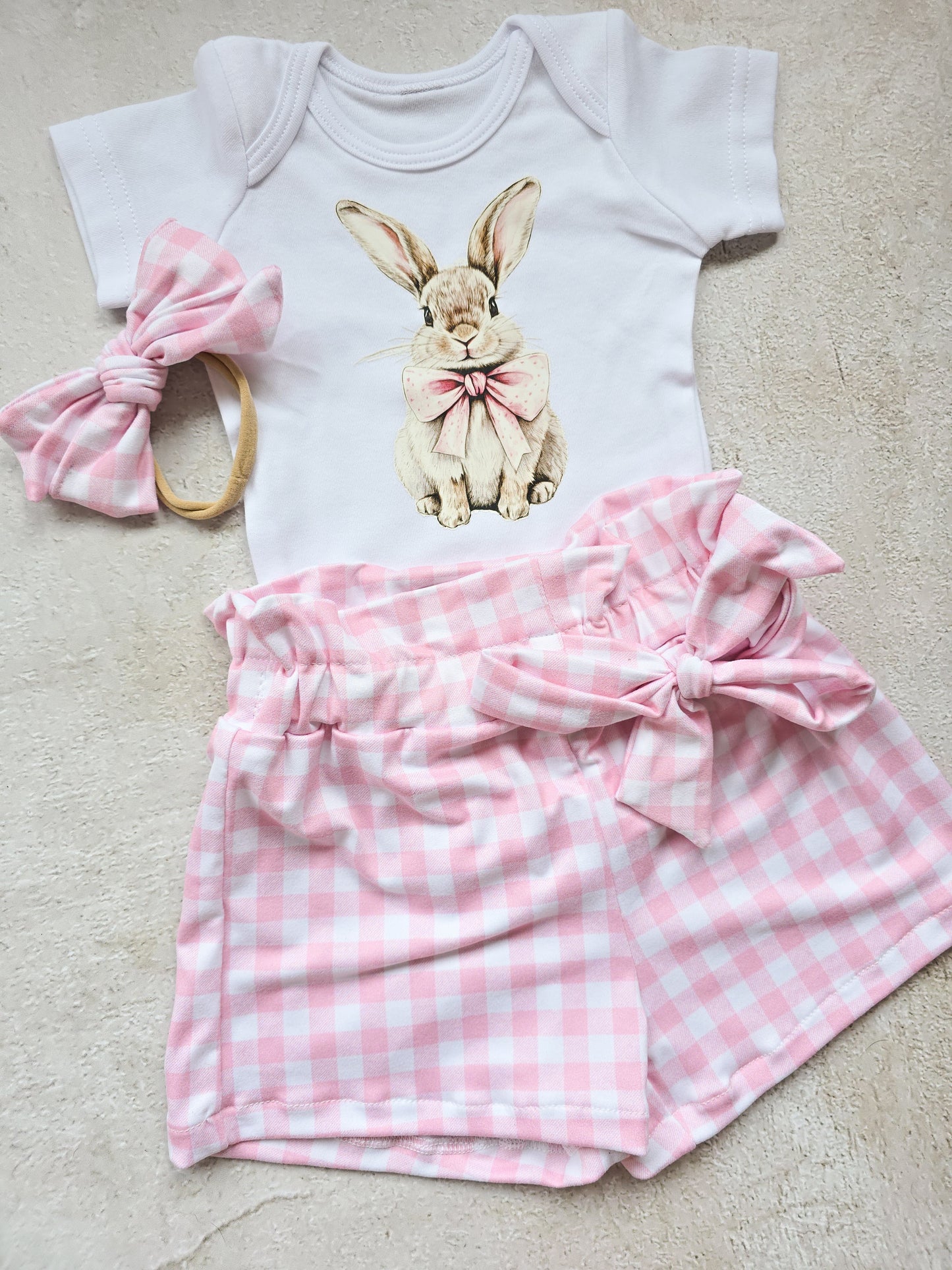 3 Piece Bunny set- Pink Gingham