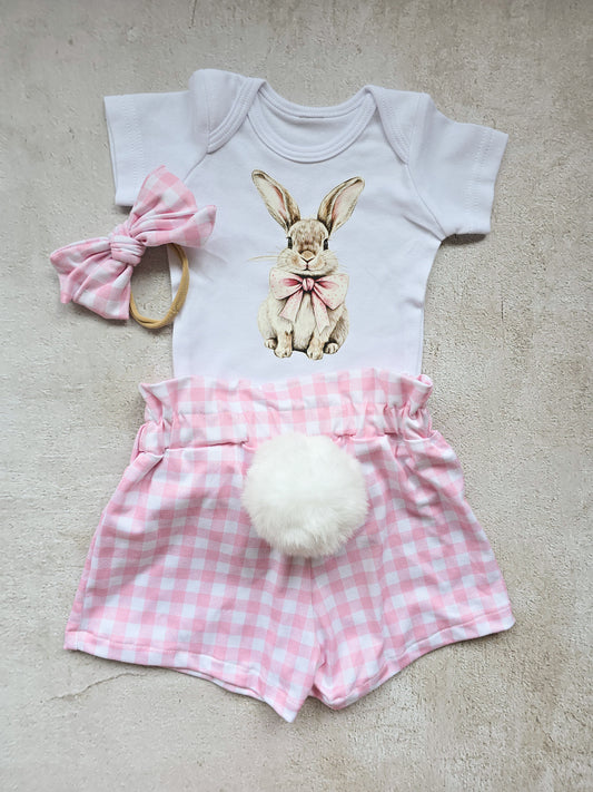 3 Piece Bunny set- Pink Gingham