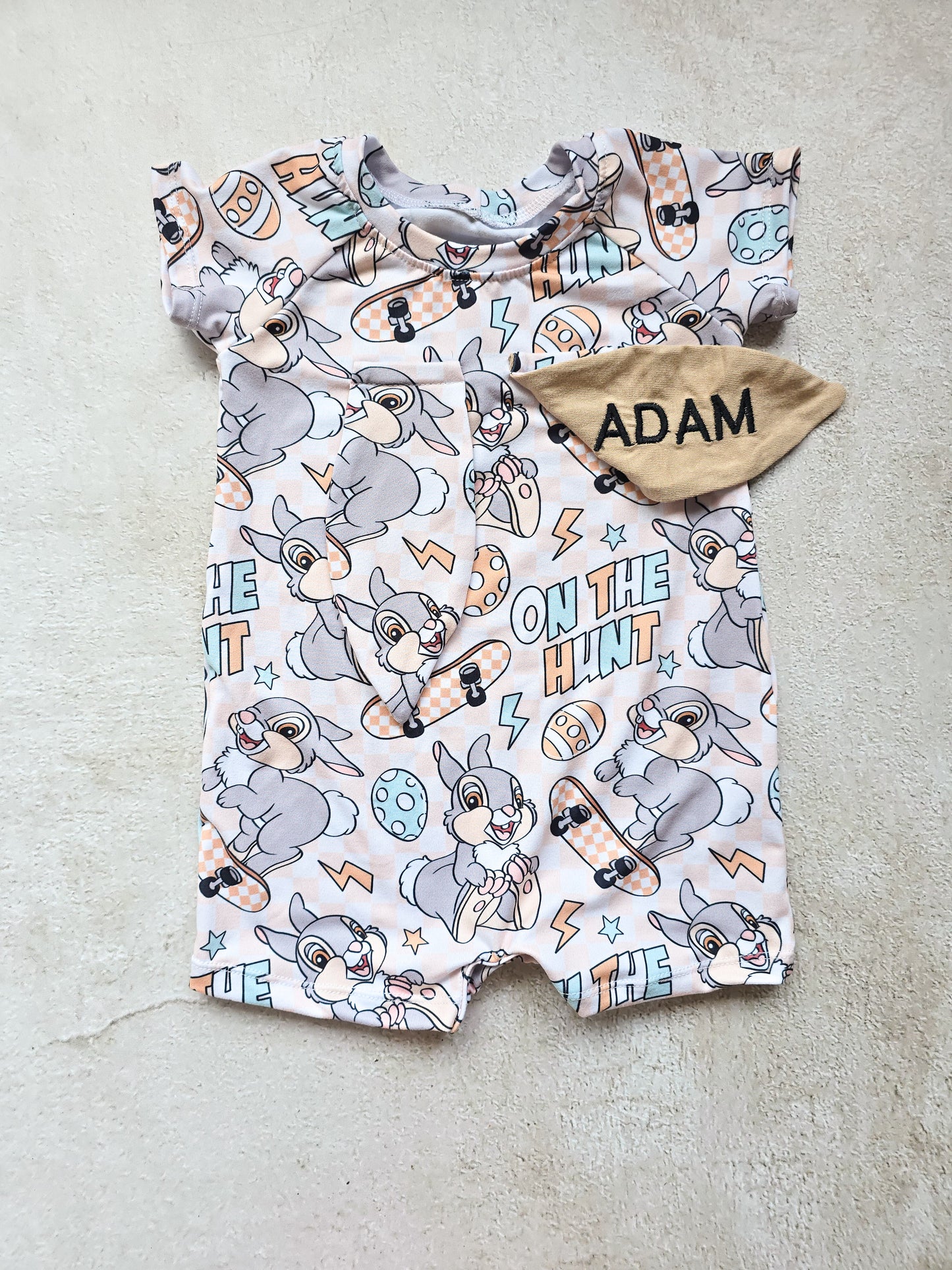 Raglan Romper with personalised Bunny ears/Plain- On the Hunt