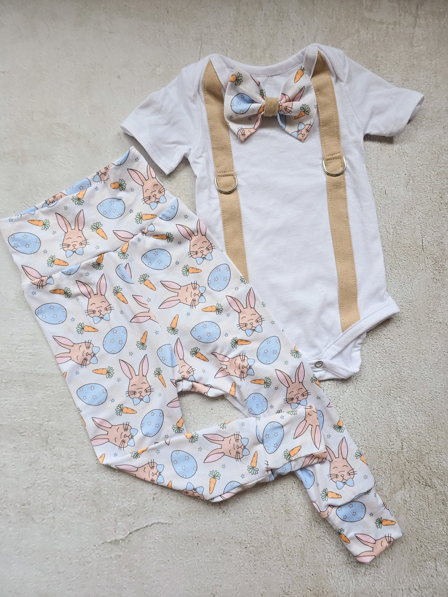 Bow tie and suspender Set- Bunnies and Carrots