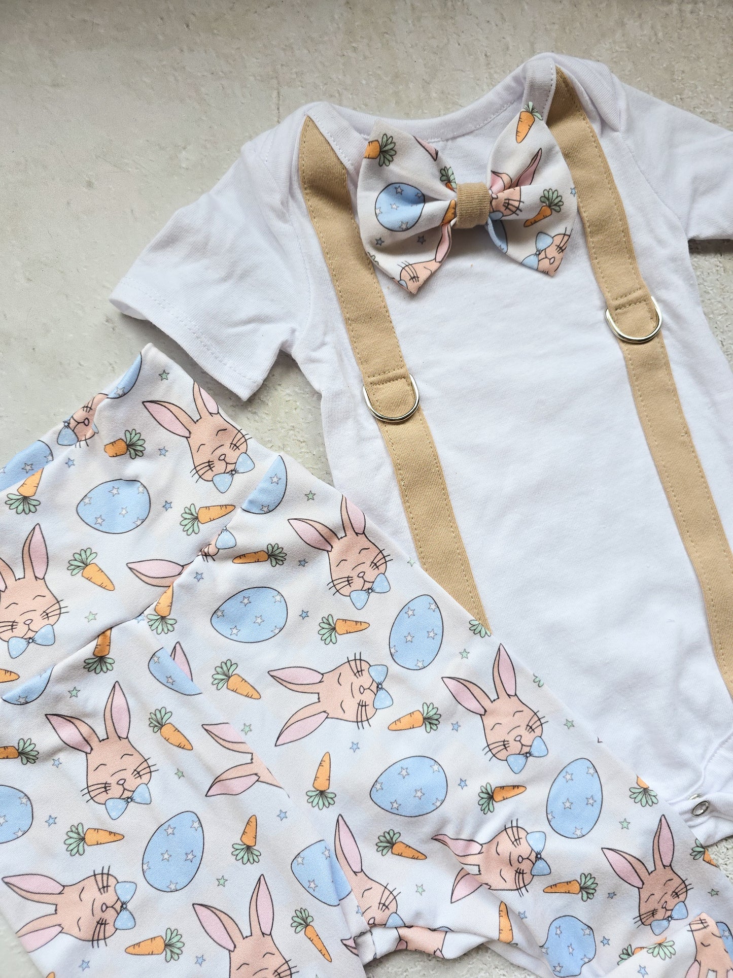 Bow tie and suspender Set- Bunnies and Carrots