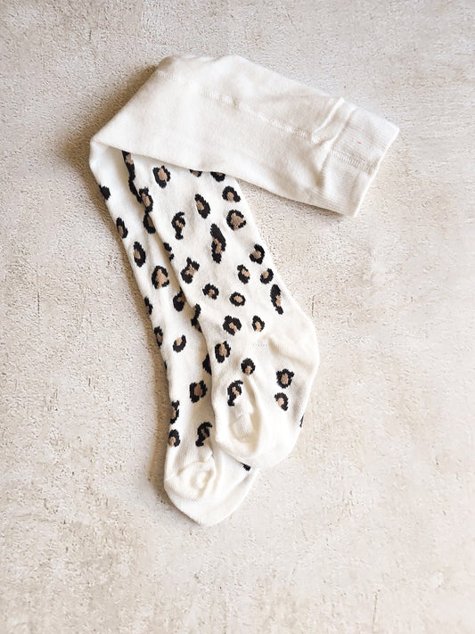 Baby/Girls Tights- White Leopard Print