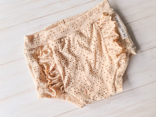 Front Ruffle Bloomers- Embroidered Beige