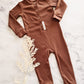 Henley Romper- Ribbed Chocolate