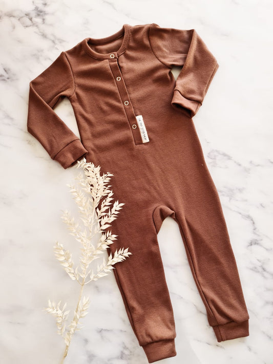 Henley Romper- Ribbed Chocolate