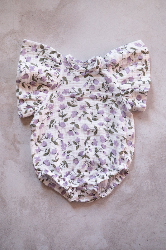 Swan Romper-Purple Ditsy