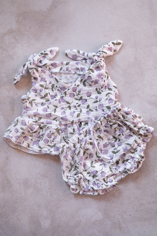 Tie knot summer set- Purple Ditsy