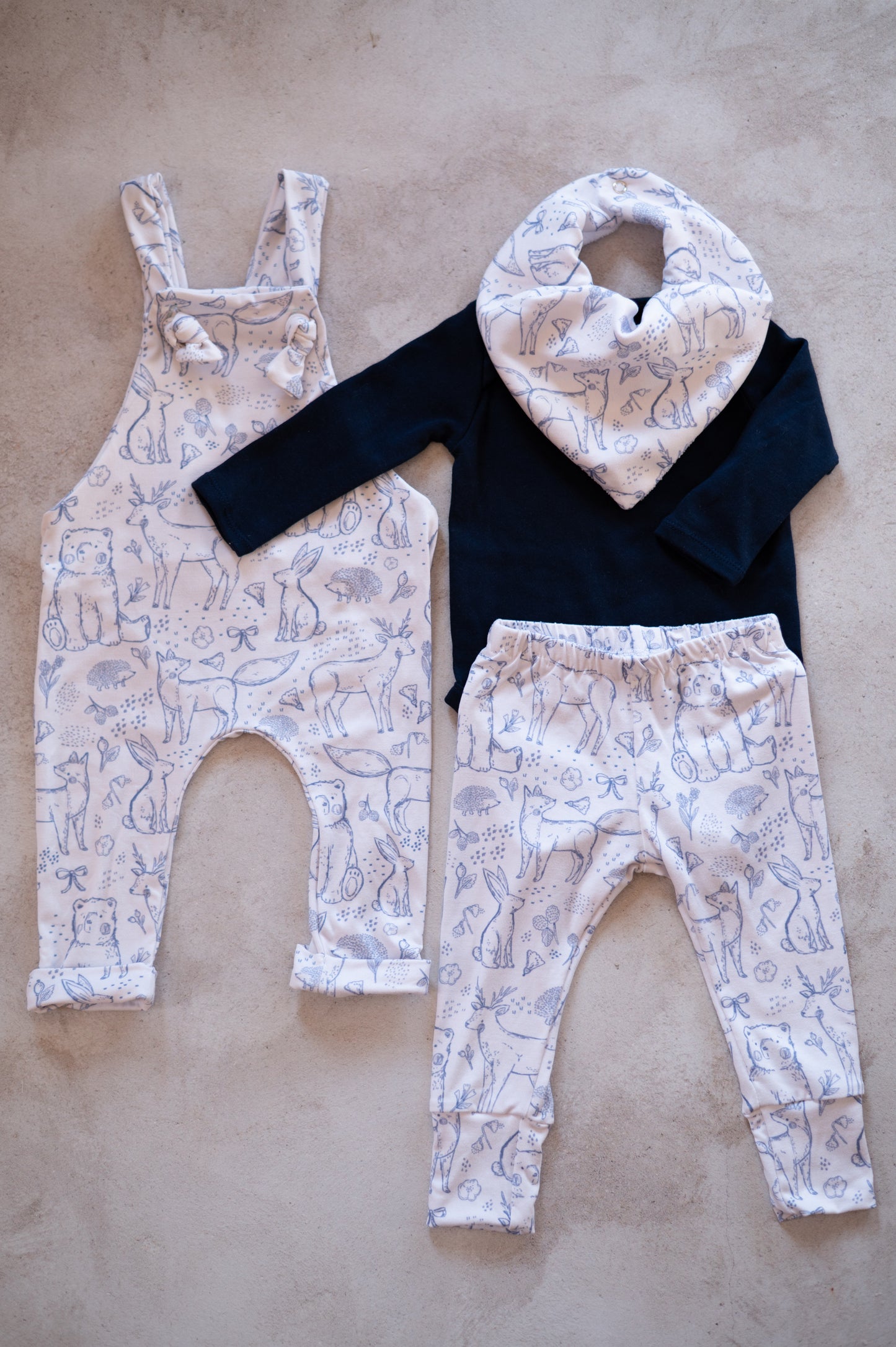 Overall romper w Navy Bodysuit/Shirt- Toille Woodlands (2pc)