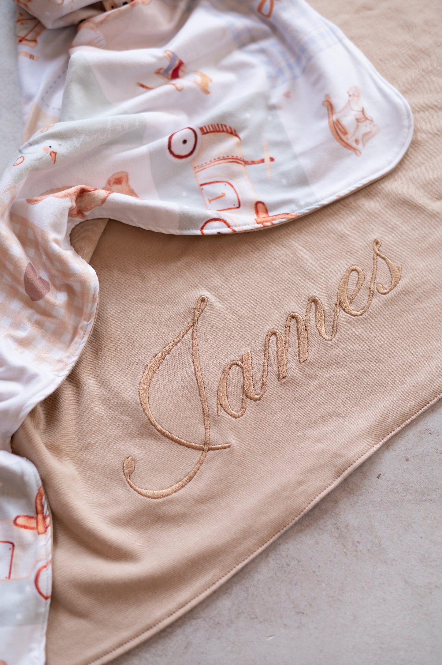 Double layered blanket- Vintage Toys(With personalised embroidery)
