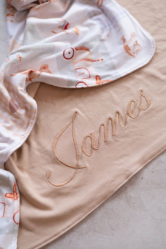 Double layered blanket- Vintage Toys(With personalised embroidery)