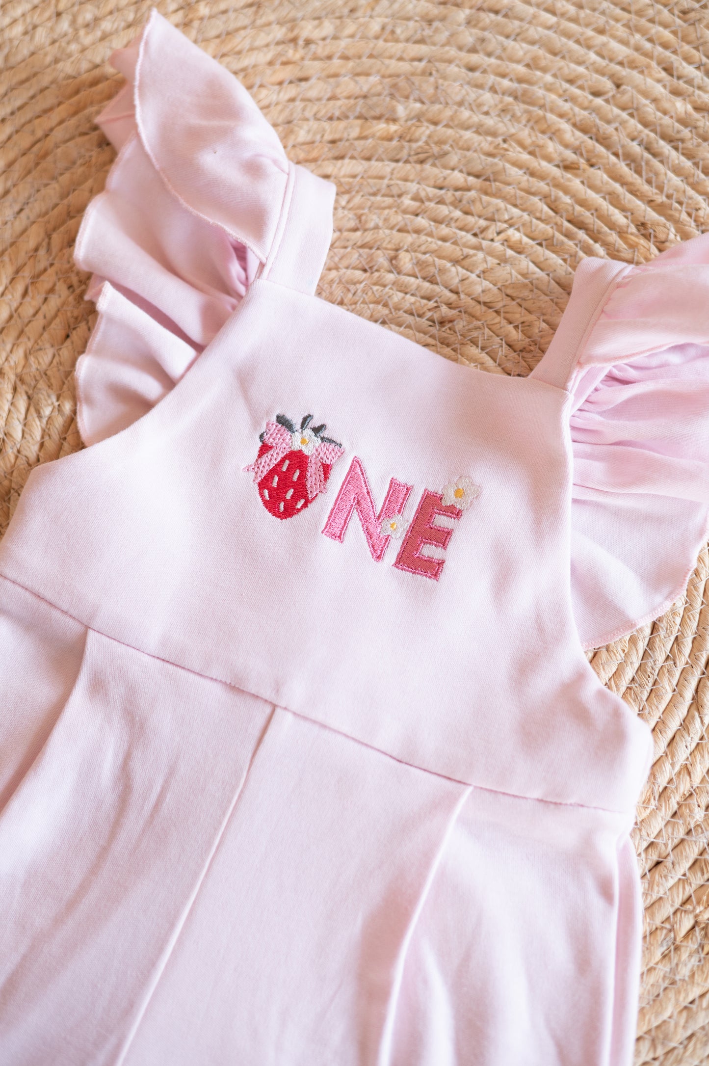 Billie Romper with 1st strawberry themed Embroidery