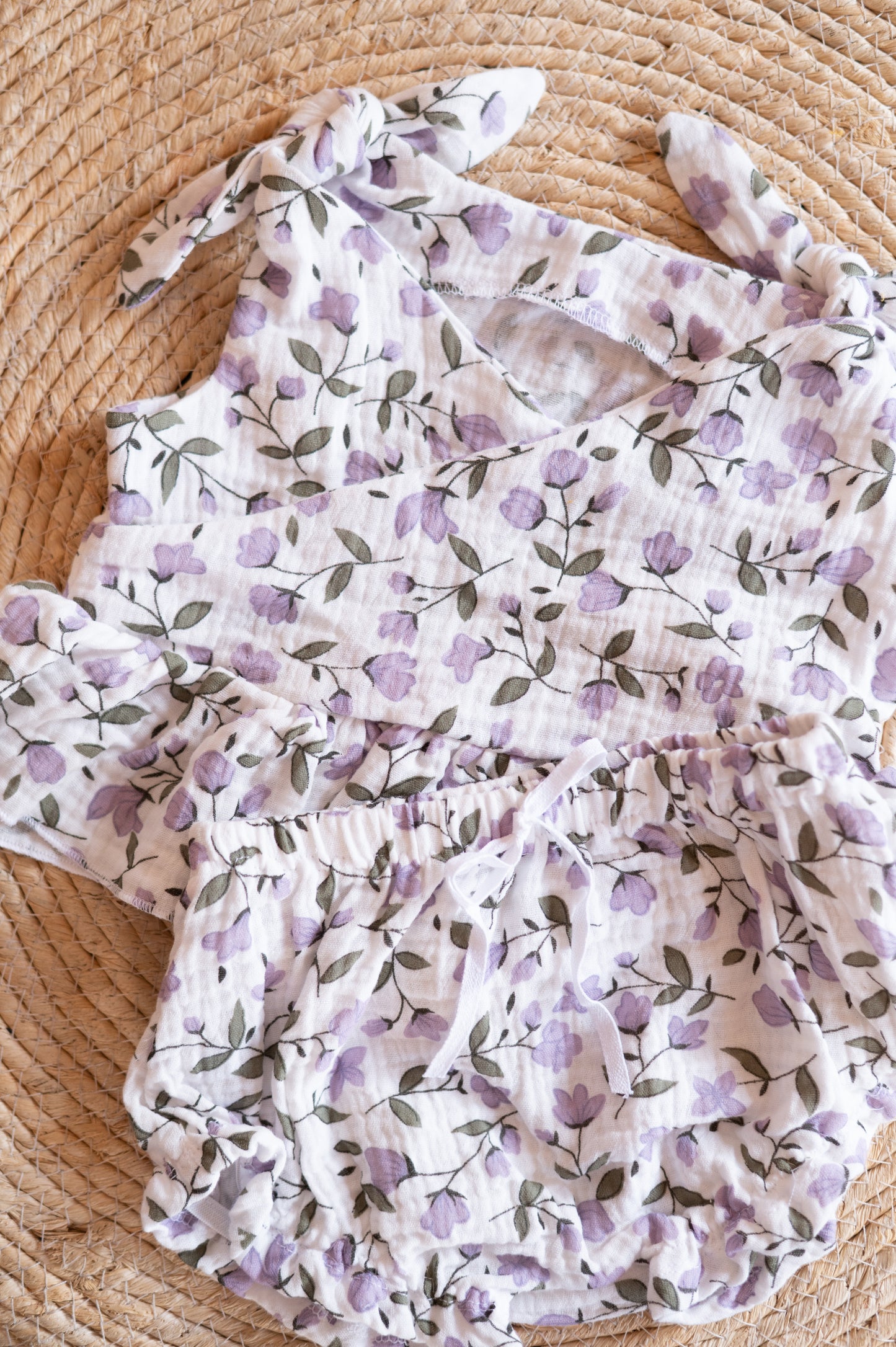 Tie knot summer set- Purple Ditsy