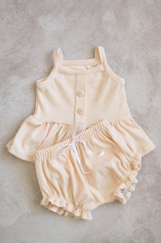 Cami 2 piece set- Cream Rib