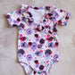 Cross Over Frilly Bodysuit- Purple Blooms