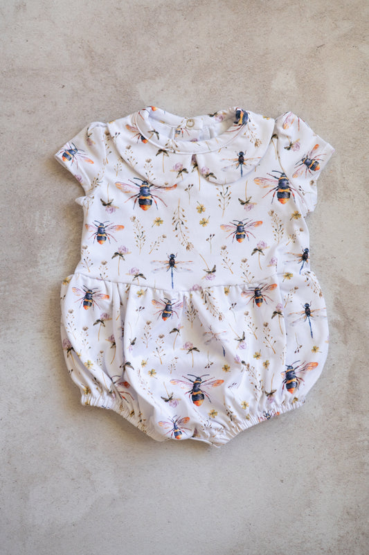 Peter Pan Romper with Collar- Bees and Wildflowers