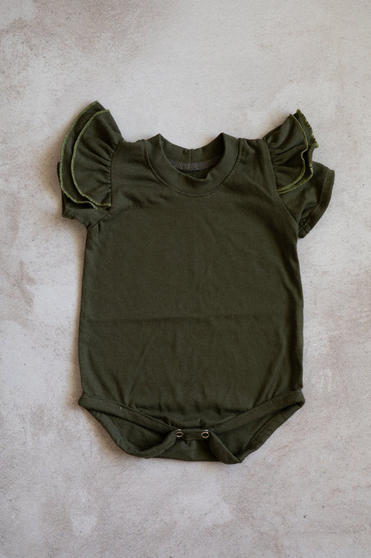 Double Frill Bodysuit/Shirt- Olive