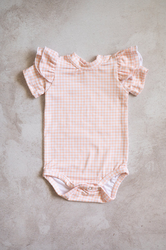 Double Frill Bodysuit- Checkered Orange