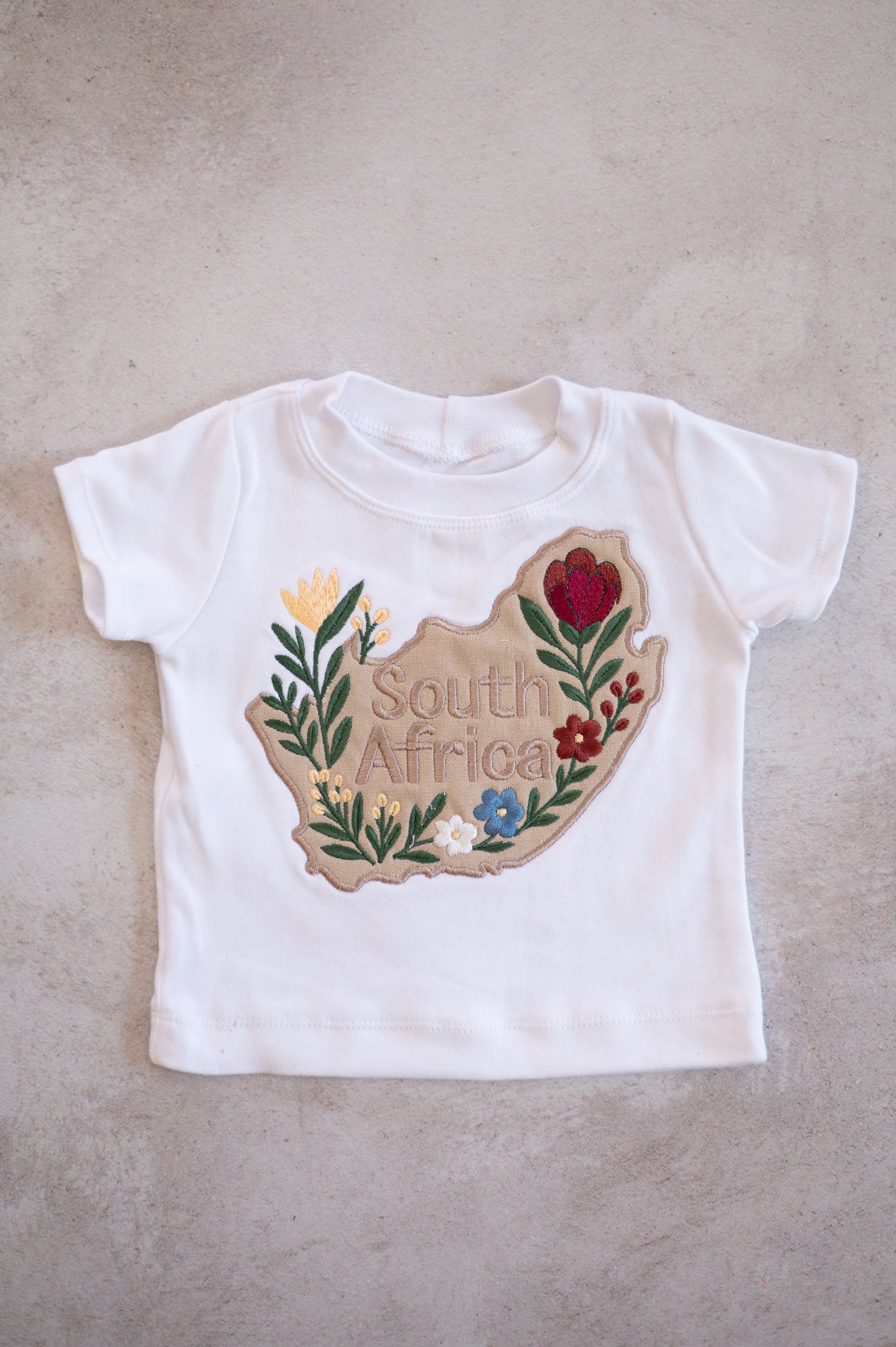 South African Embroidered map with floral motif (T shirt only)