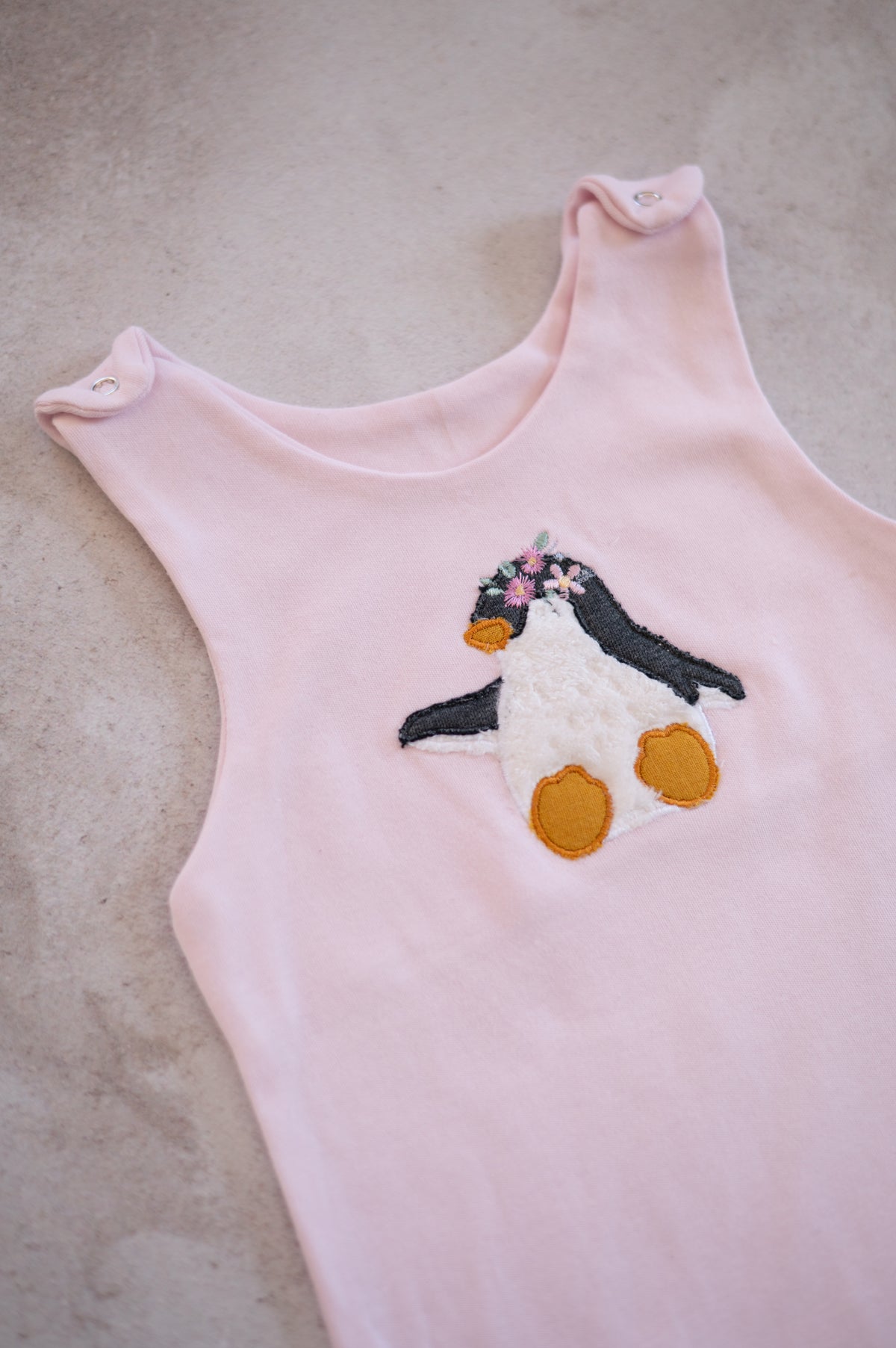 Short Romper- Pink Penguin applique
