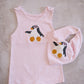 Short Romper- Pink Penguin applique