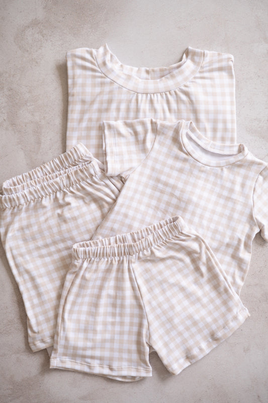 Mom and Me Matching PJs ( Adult)- Beige Gingham