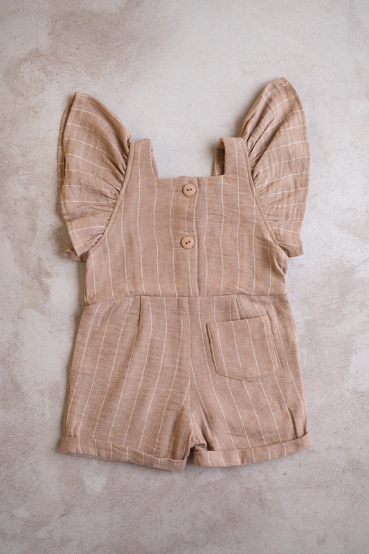 Kayla Romper- Brown and White Stripes