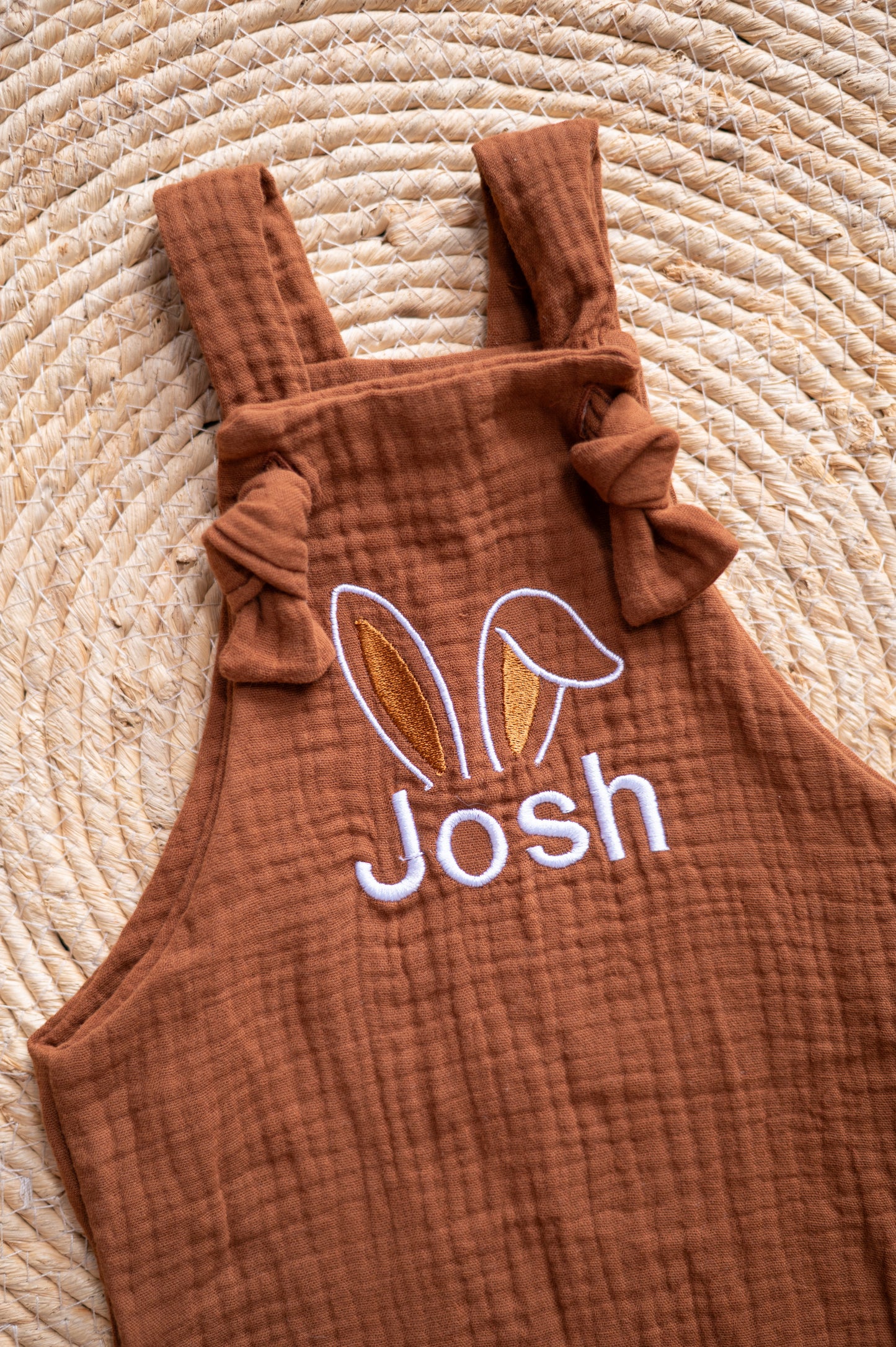 Personalised muslin Romper with embroidered detail