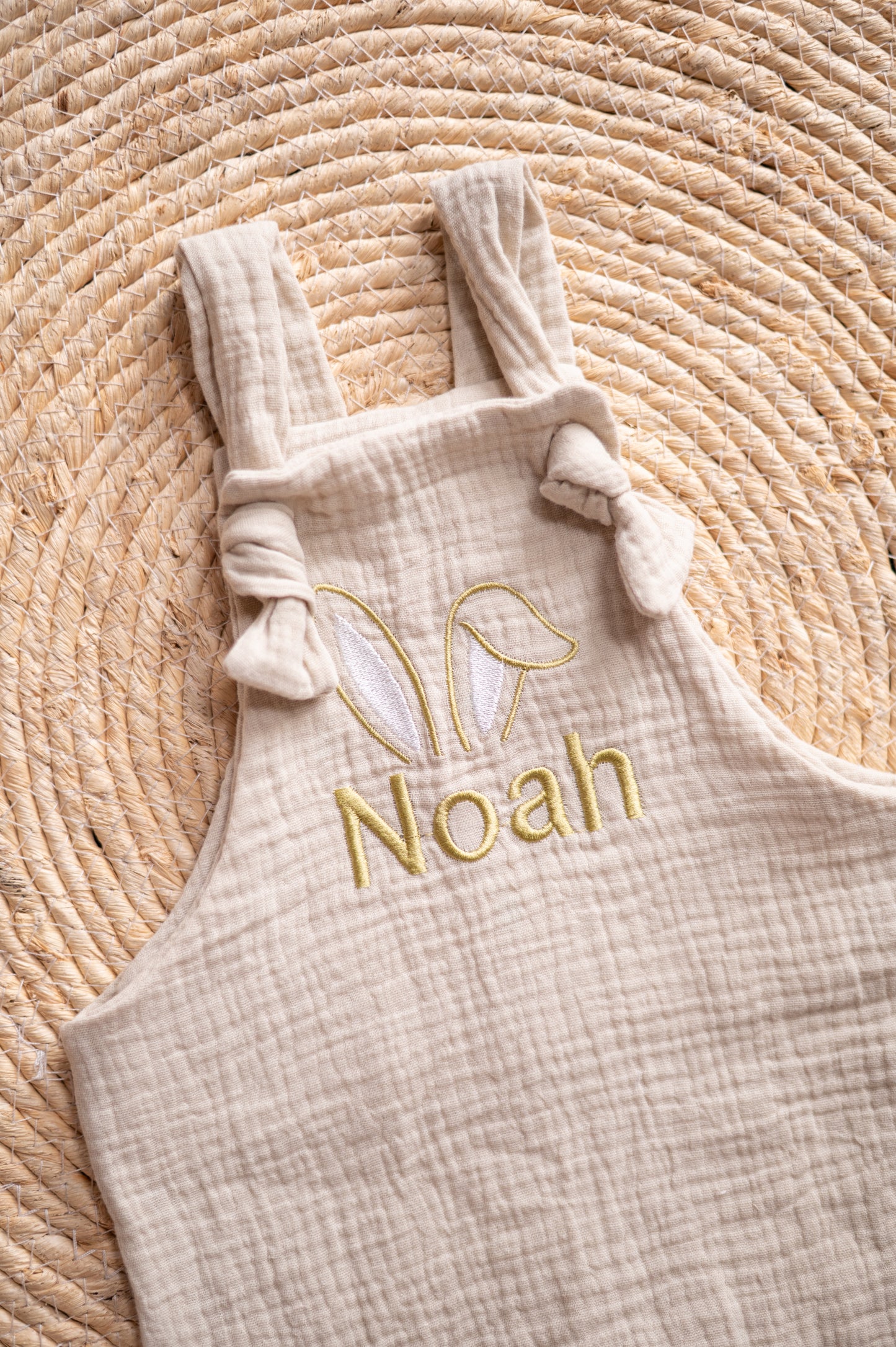Personalised muslin Romper with embroidered detail