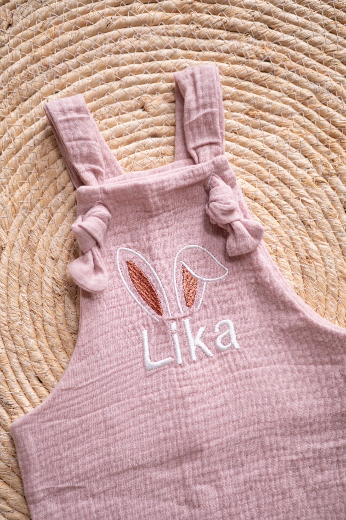 Personalised muslin Romper with embroidered detail