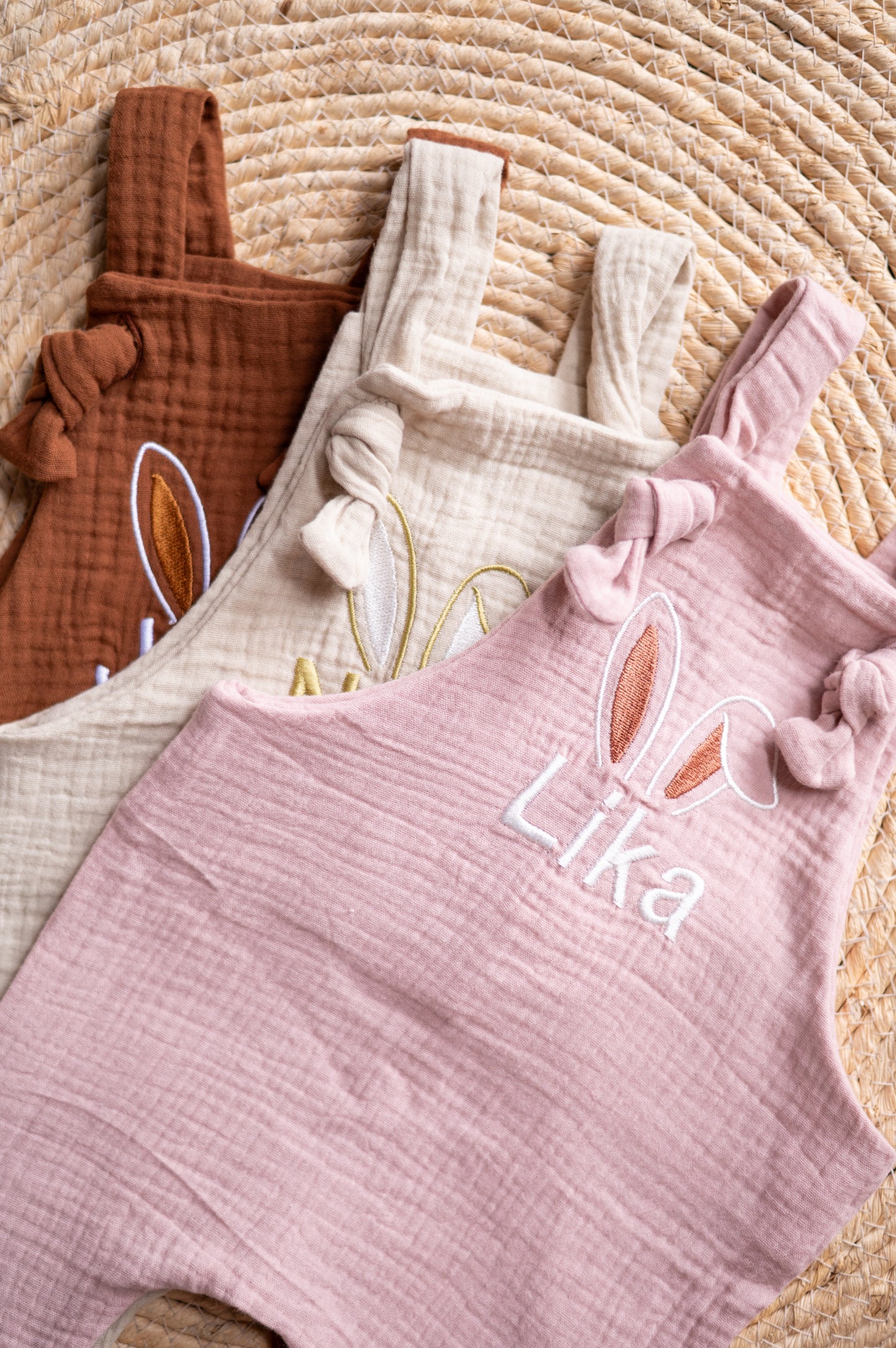 Personalised muslin Romper with embroidered detail