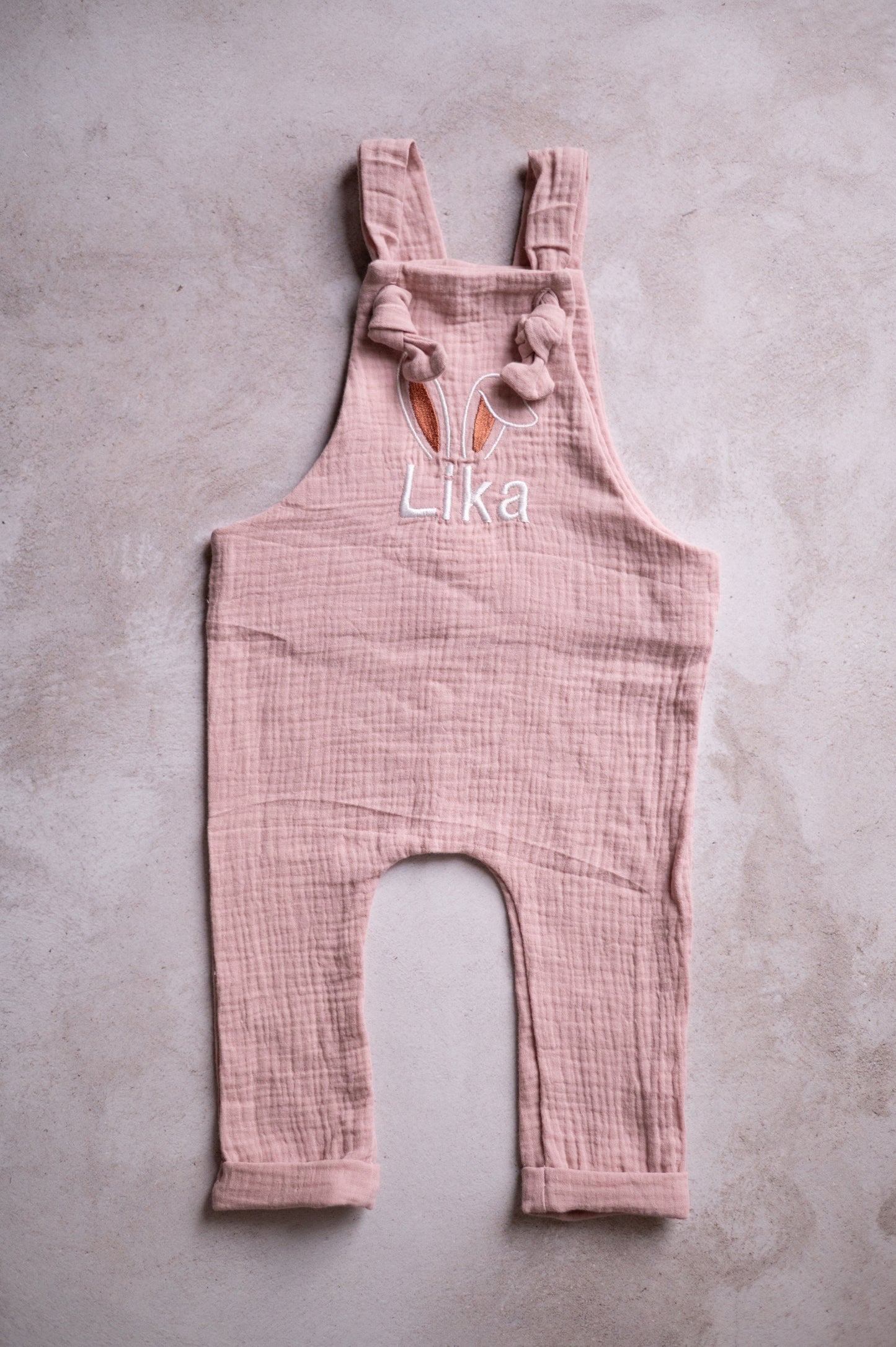 Personalised muslin Romper with embroidered detail