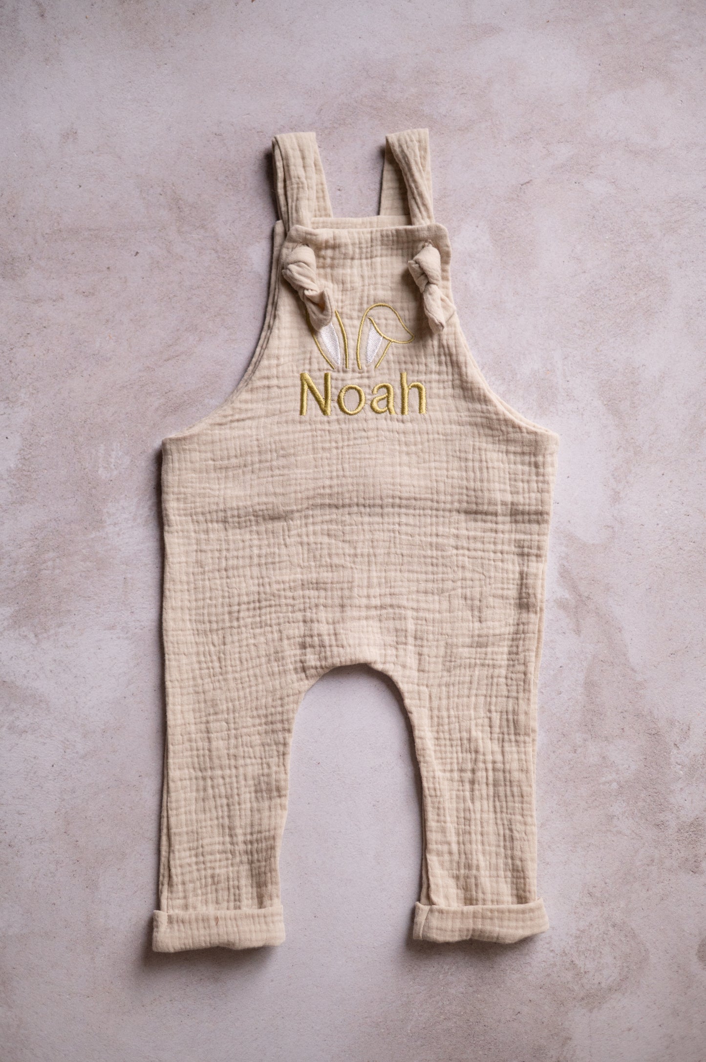 Personalised muslin Romper with embroidered detail