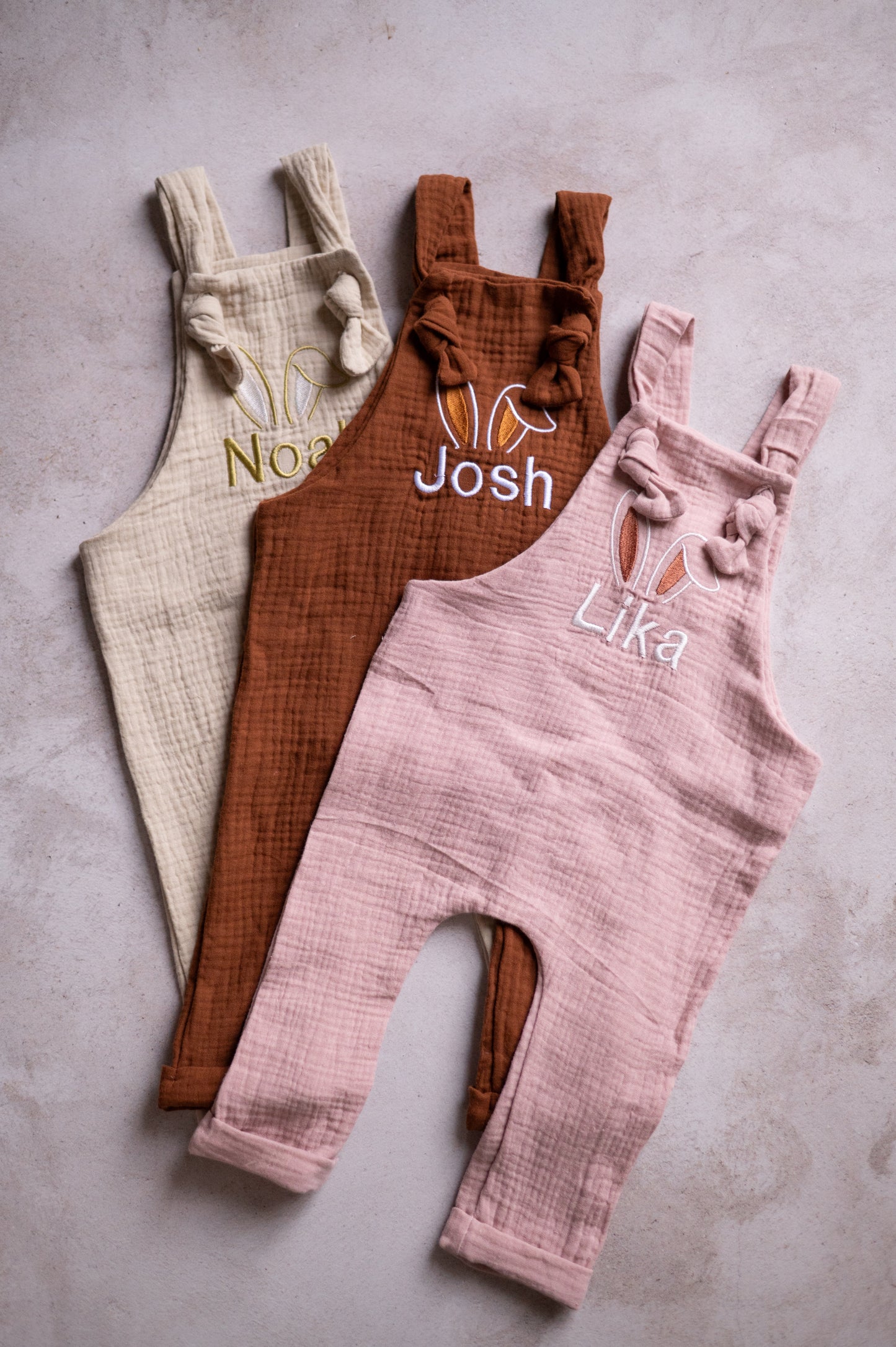 Personalised muslin Romper with embroidered detail