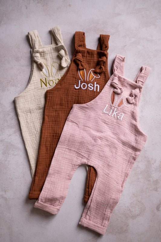 Personalised muslin Romper with embroidered detail