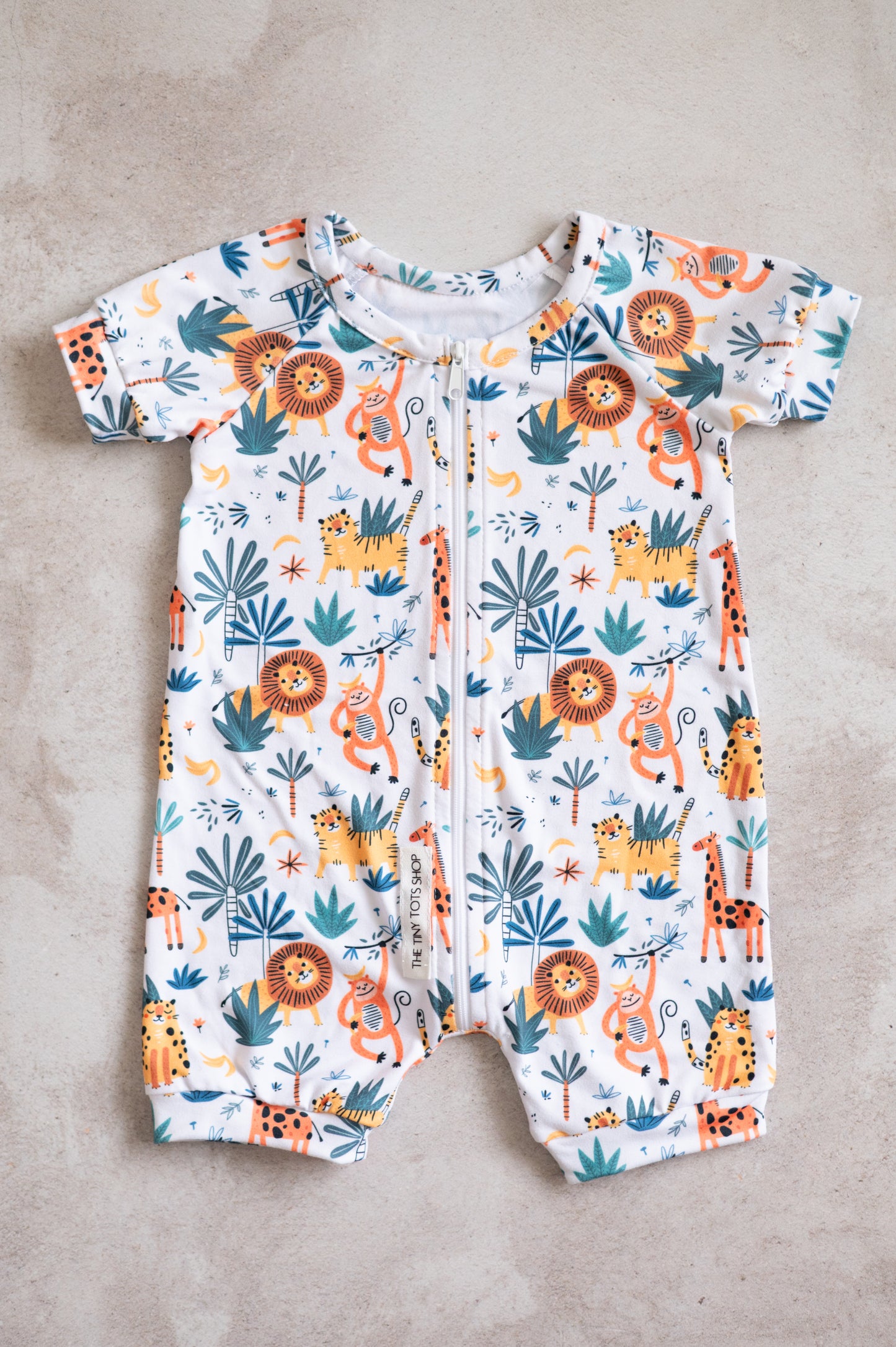 Short Zippy Romper- Safari Animals