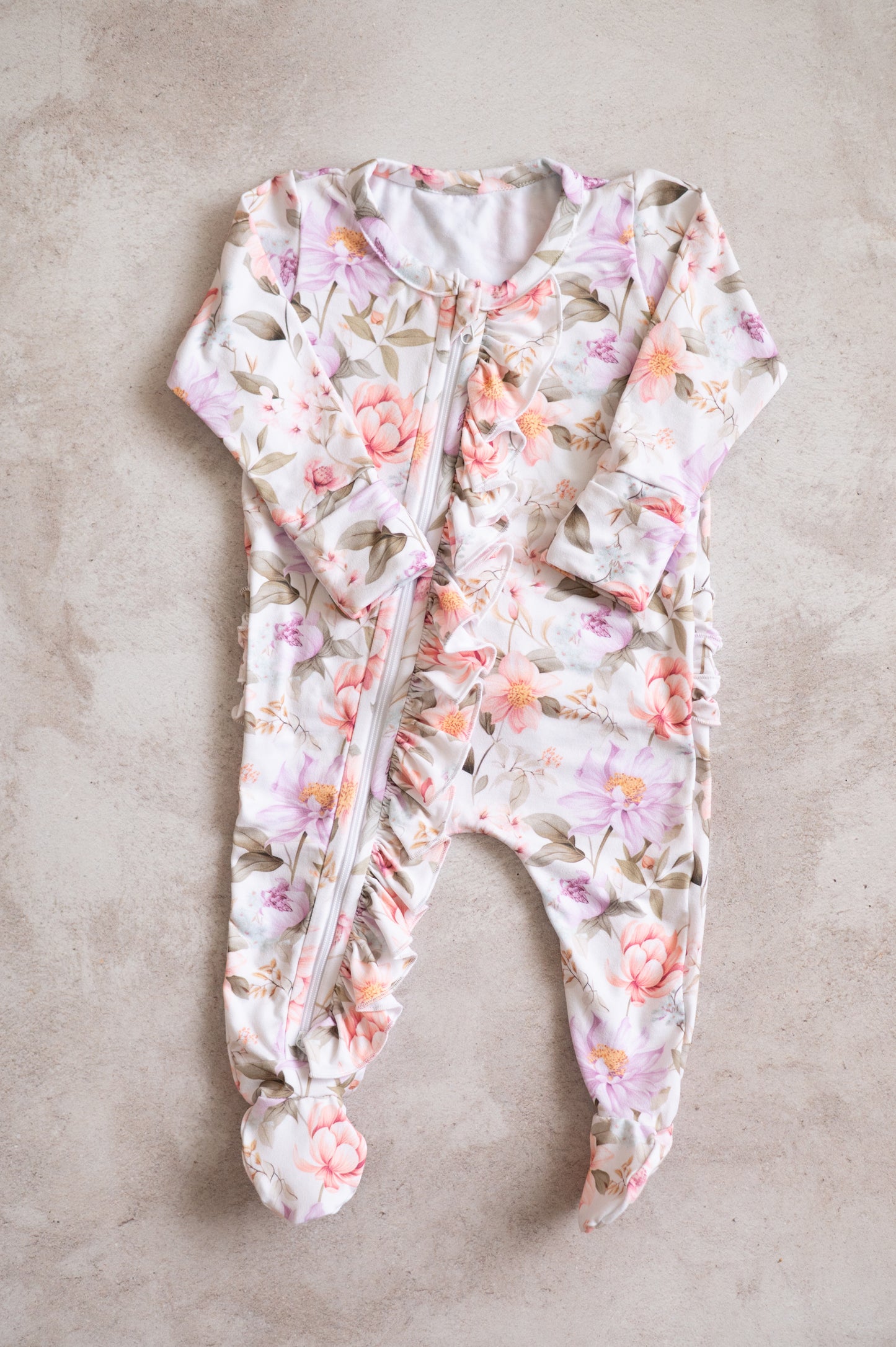 Frilly Zip suit- Plush Petals