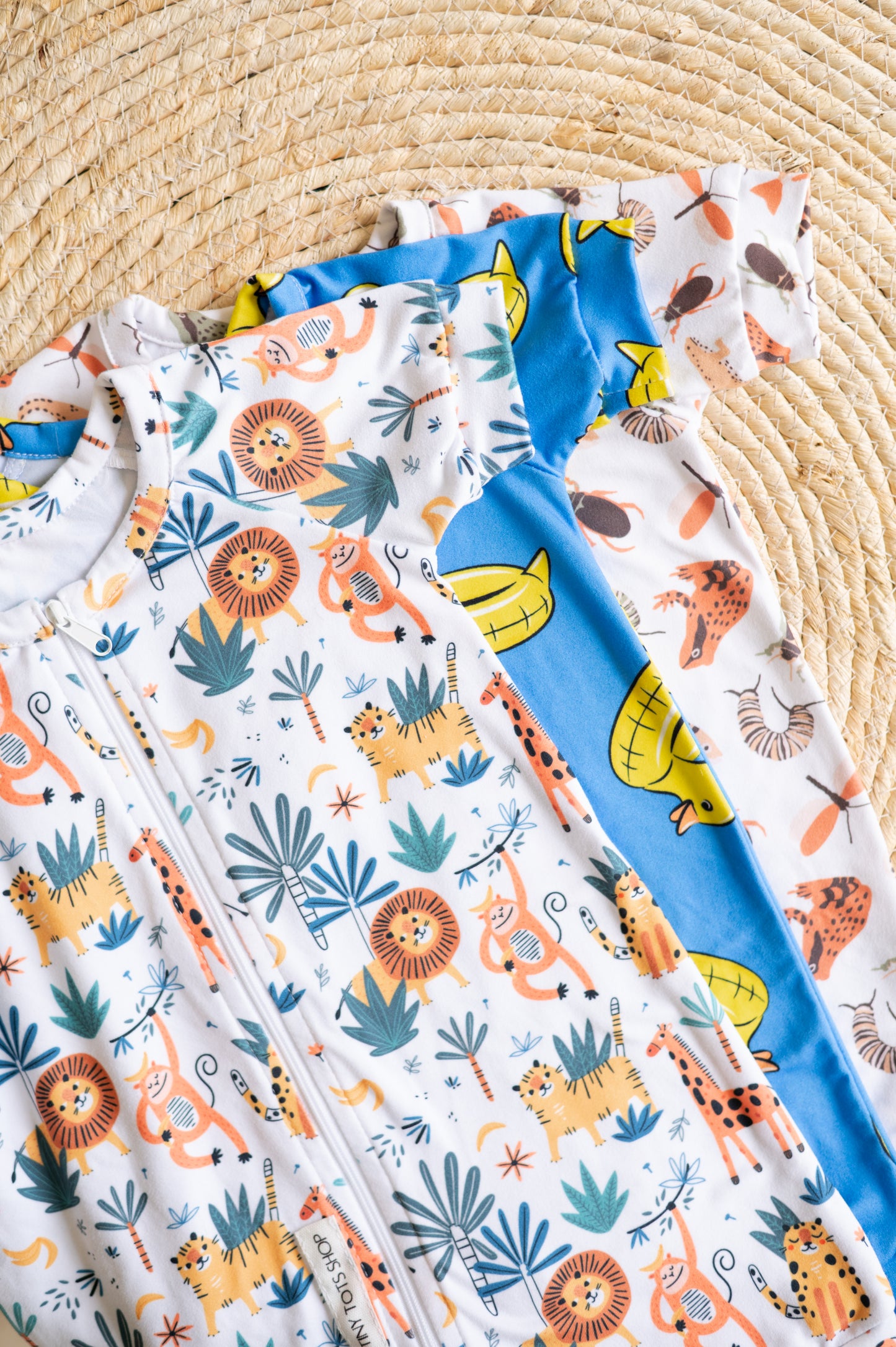 Short Zippy Romper- Safari Animals